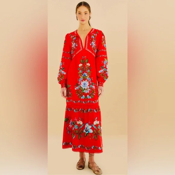 FARM Rio | Dresses | Farm Rio Red Sweet Bloom Bouquet Midi Dress Medium New  With Tags | Poshmark